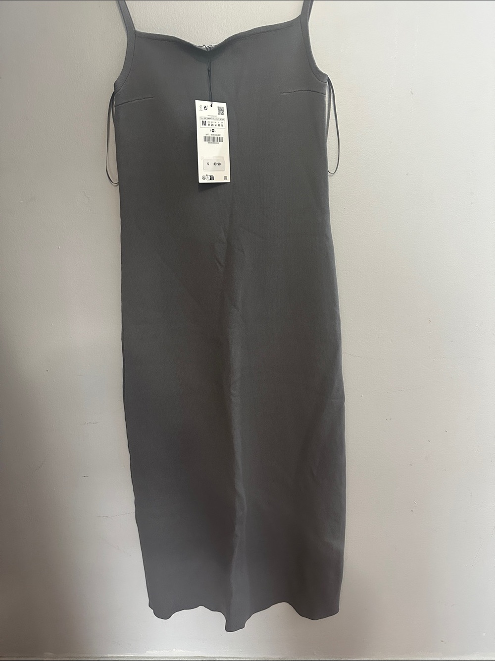 Zara Black Midi Slip Dress with Spaghetti Straps